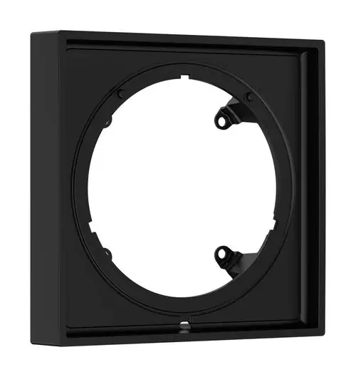 Schwarze Verlängerungsrosette mit quadratischem Rahmen und rundem Innenausschnitt, geeignet für Montage und Unterstützung von Hansgrohe-Produkten.